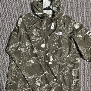 The North Face Men's Green and White Patterned Raincoat